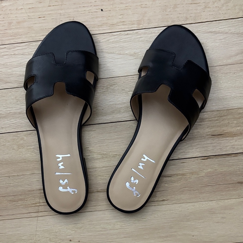 French Sole Black Open-Toe Slide Mules
